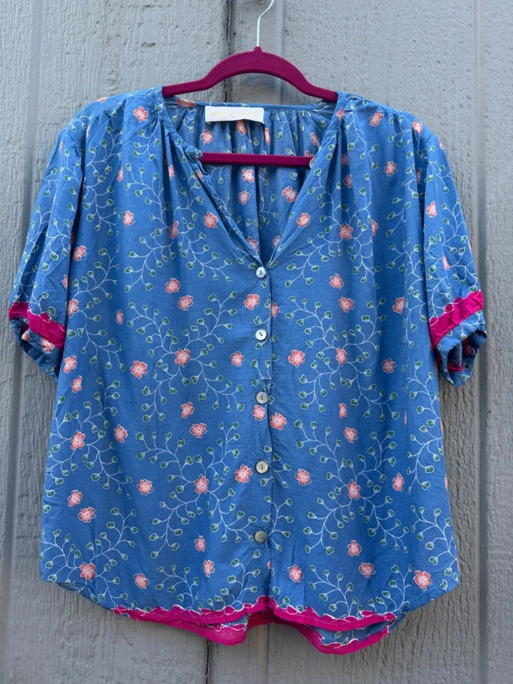 Natalie Martin Blue Floral Button-Front Women's Top Size: S - Picture 1 of 12